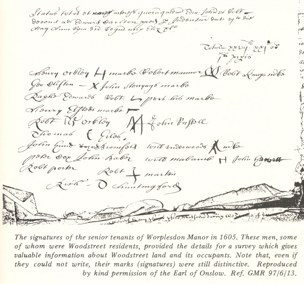 Signatures of Senior Tenants of Worplesdon Manor in 1605