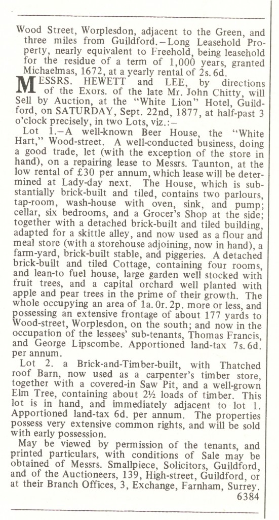 Surrey Advertiser White Hart Auction 1877
