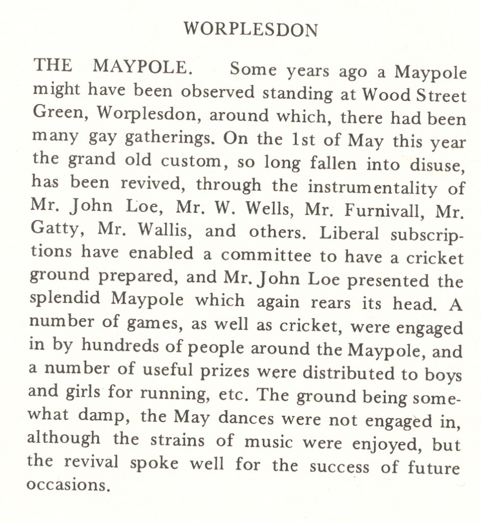 Surrey Advertiser 1871 Wood Street Village Green Maypole renewal