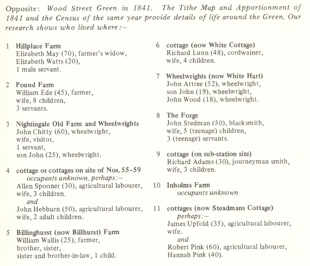 Census 1841 information showing who lived around Wood Street Village Green