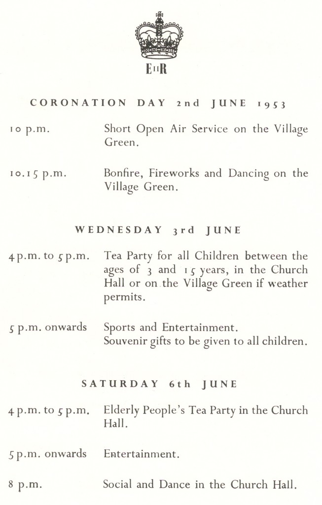 Coronation Day June 1953 Programme for Wood Street Village