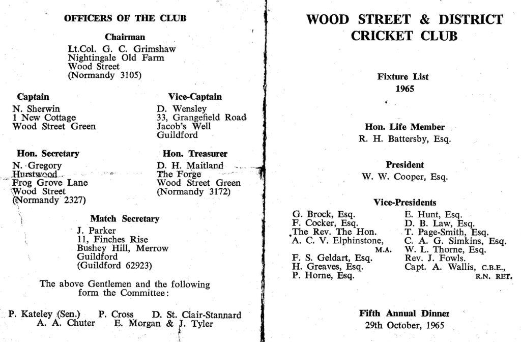 cricket 1965 fixture booklet